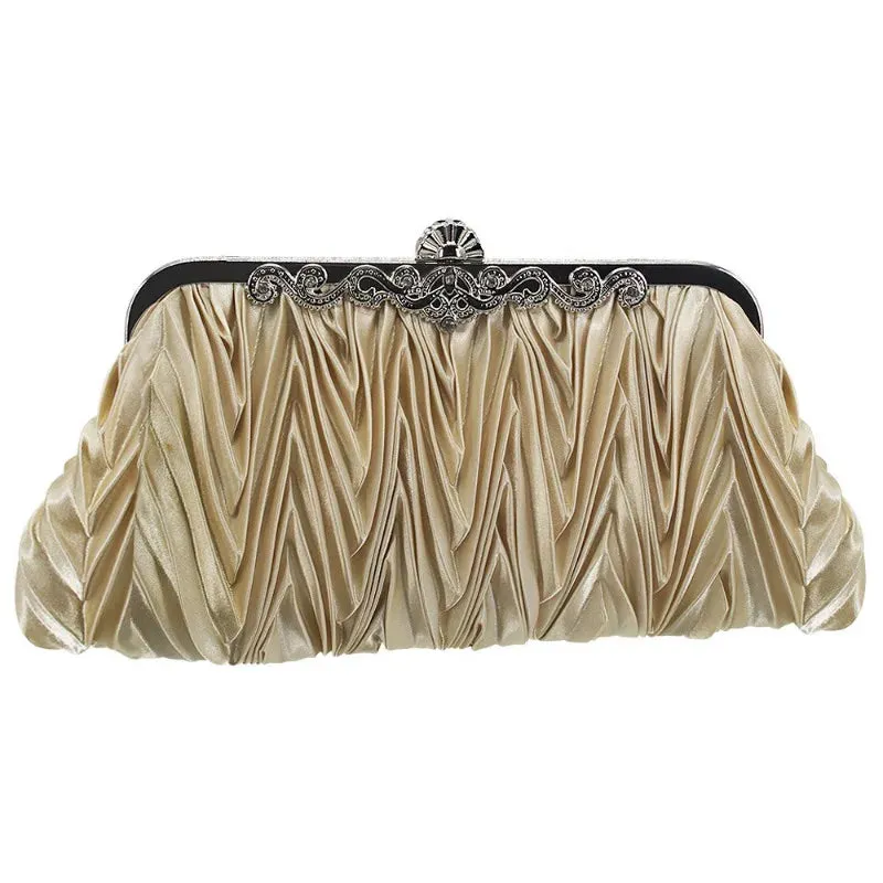 Fashion Lady Party Wedding Handbag Purse Girl Soft Evening Bag Bridal Women Satin Crystal Clutch