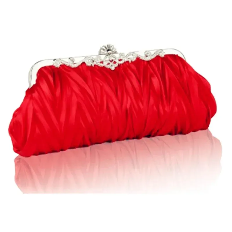 Fashion Lady Party Wedding Handbag Purse Girl Soft Evening Bag Bridal Women Satin Crystal Clutch