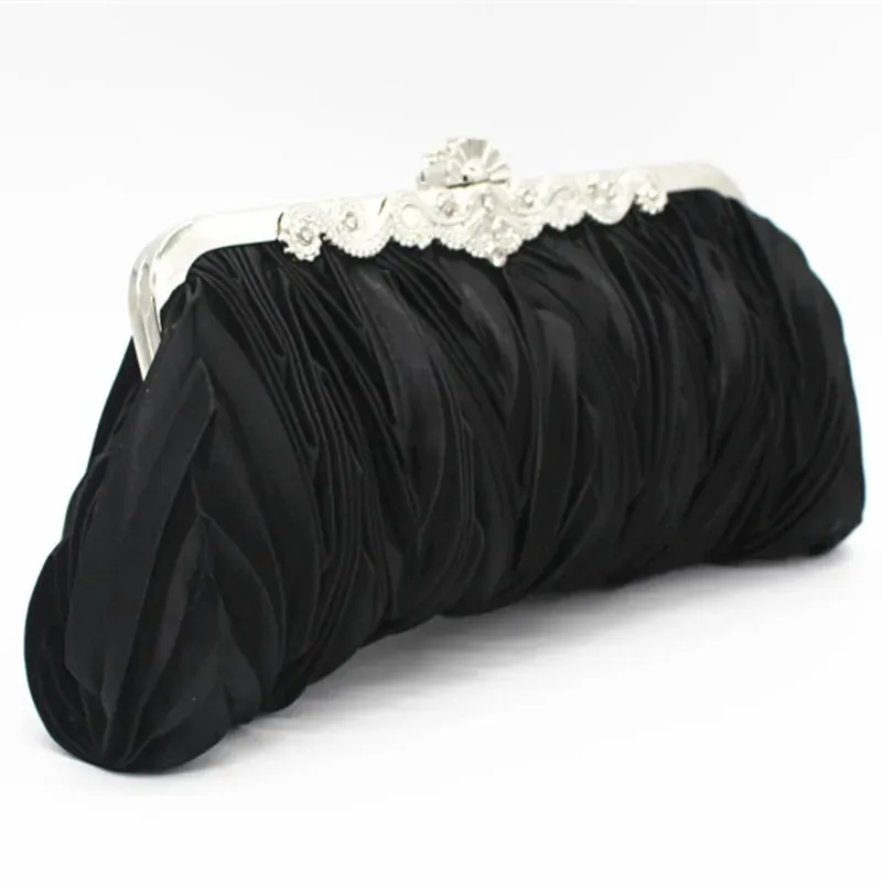 Fashion Lady Party Wedding Handbag Purse Girl Soft Evening Bag Bridal Women Satin Crystal Clutch