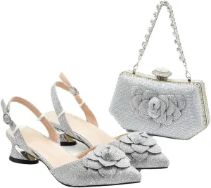 Fashion Nigerian Women Heel Party Italian Design Shoes and Bag Set Decorated with Rhinestone Handbag Wedding Party