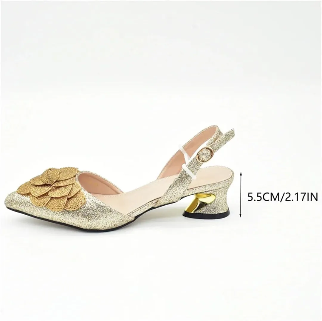 Fashion Nigerian Women Heel Party Italian Design Shoes and Bag Set Decorated with Rhinestone Handbag Wedding Party