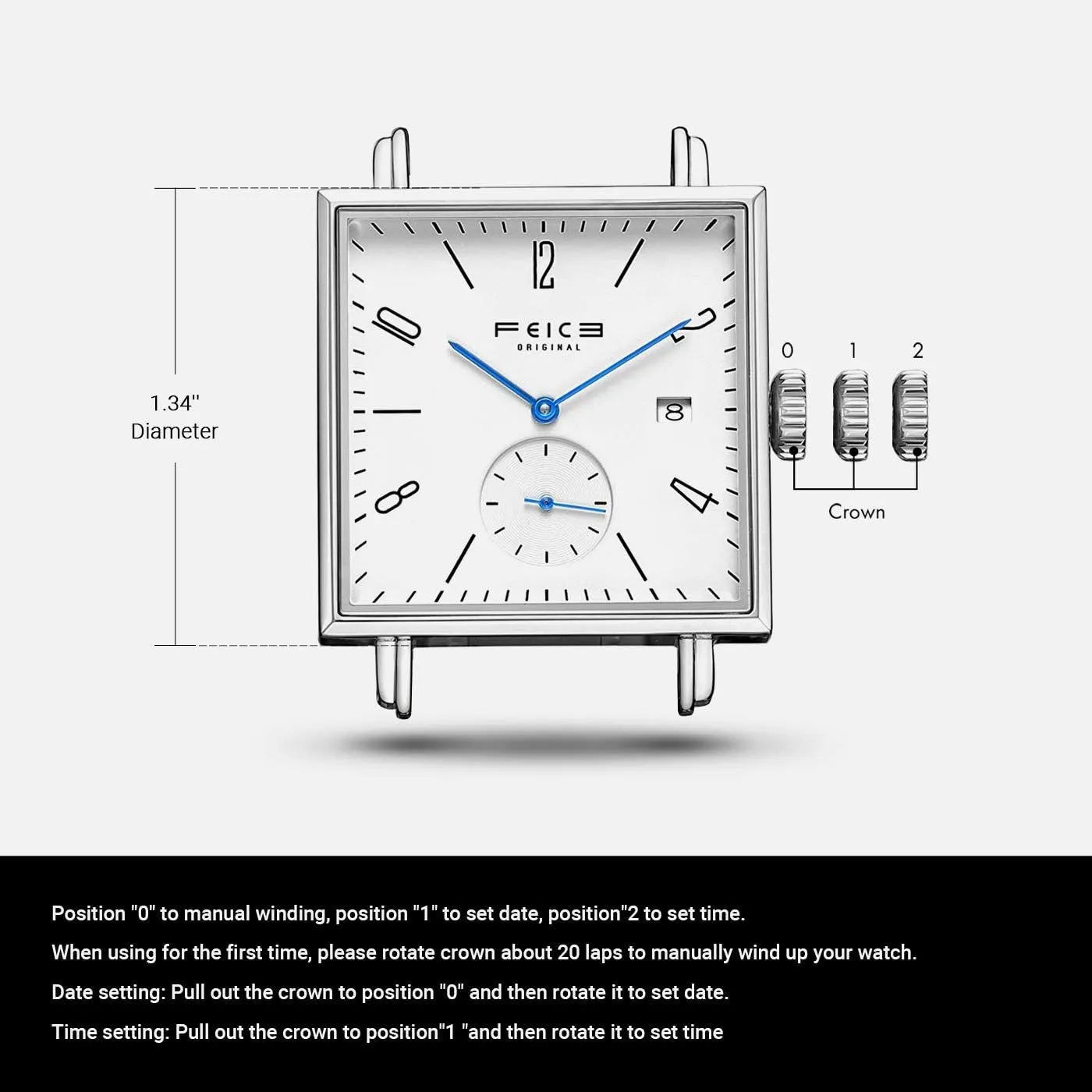 FEICE Sapphire Crystal Square Automatic Watch Classic Bauhaus Watch Minimalist Casual Watches for Men Women Unisex -FM301
