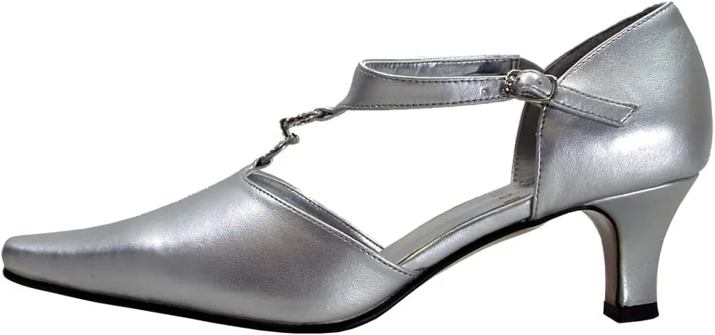 Floral Maribel Women's Wide Width Rhinestone Accent T-Strap Heels