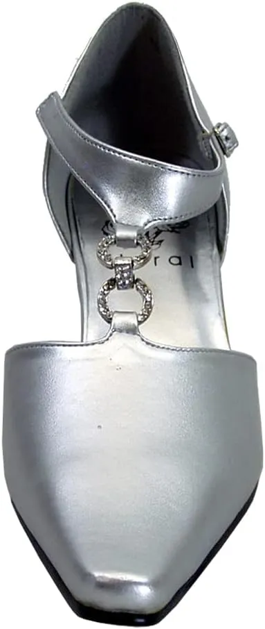 Floral Maribel Women's Wide Width Rhinestone Accent T-Strap Heels