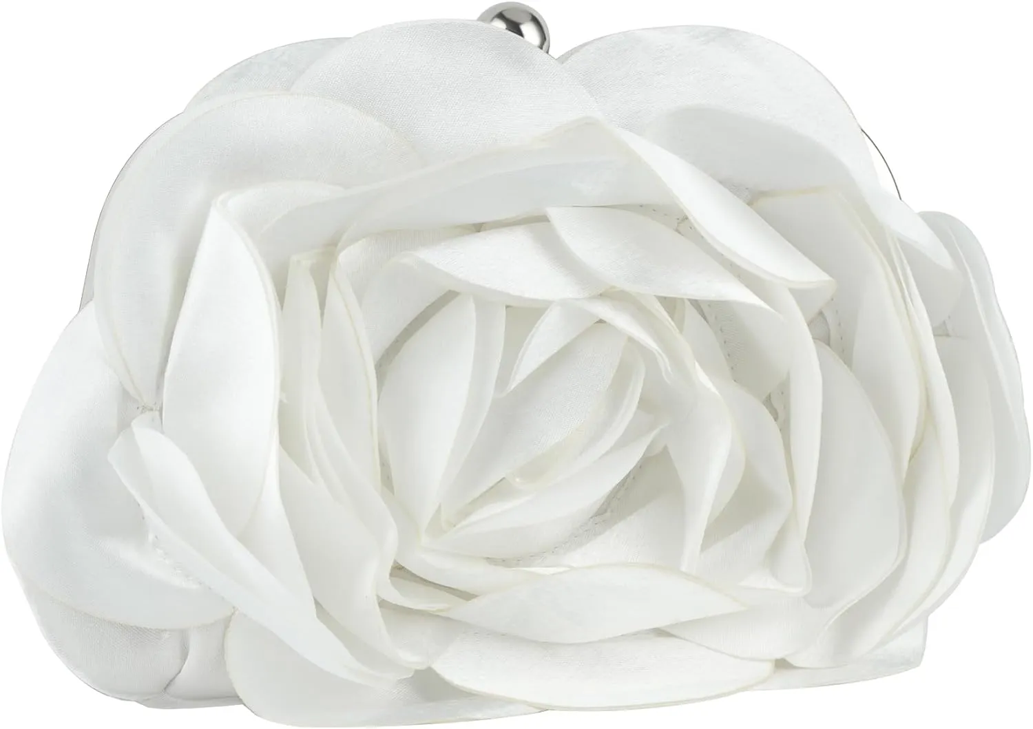 Floral Satin Clutch Purse Small Flower Evening Bag Sweet Wristlets Handbag for Wedding Party Prom, White