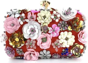 Flower Clutch Evening Bag Fancy Floral Evening Bag Purse Colorful Embroidery Beaded Clutch Bride Wedding Evening Purses