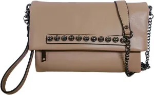 Fold-Over Women Clutch Purse Beaded PU Leather Chain Crossbody Bag Female Envelope Evening Bags (Black)