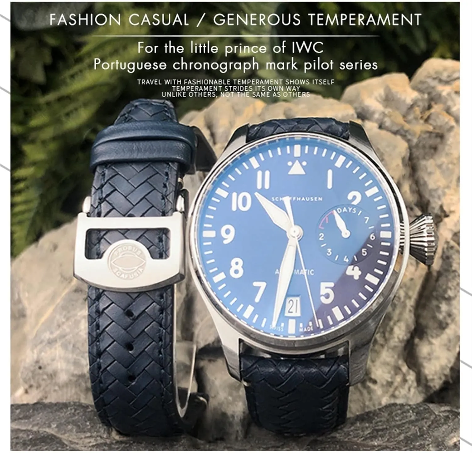 For IWC Portugieser Big Pilot IW377714 IW394005 Leather Watch Strap Blue Wristband 20mm 21mm 22mm Premium Cowhide Strap