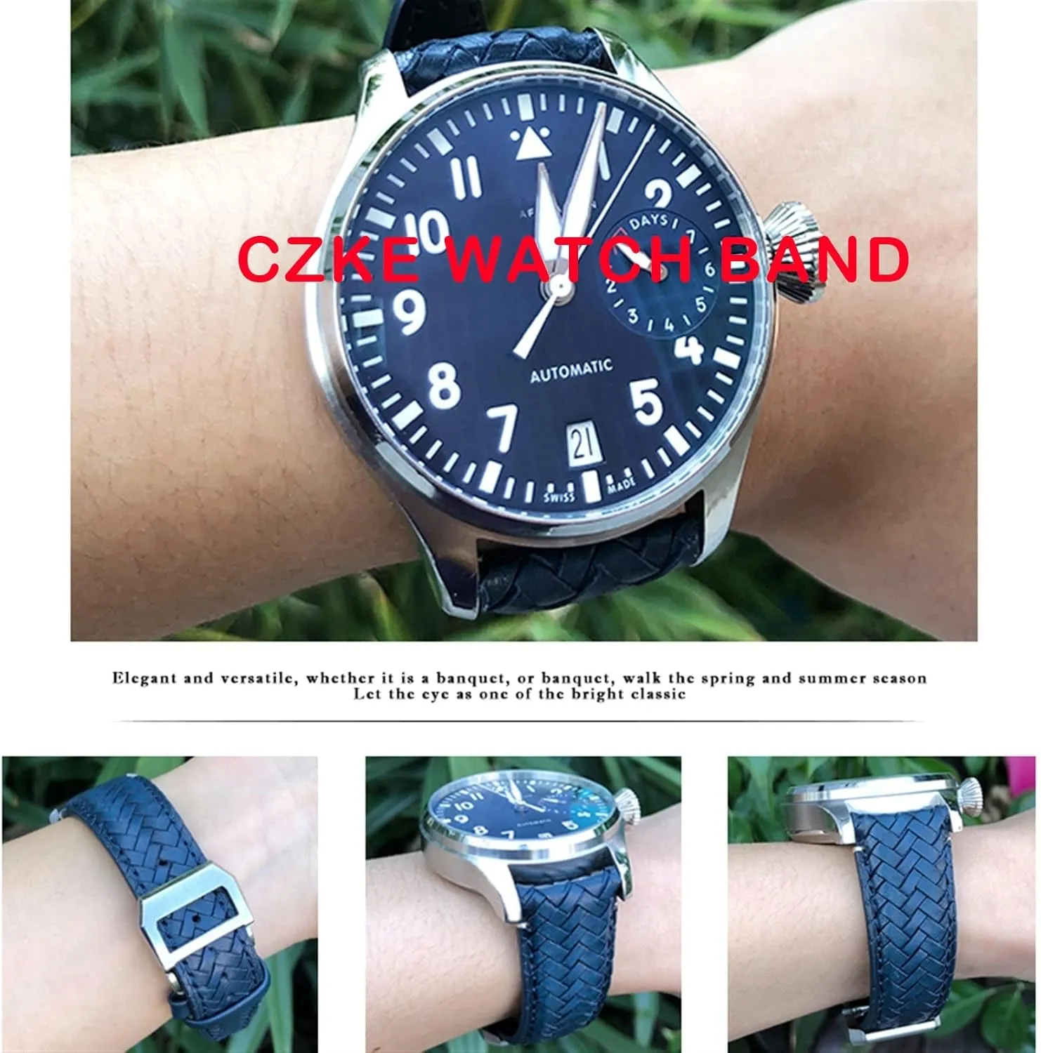 For IWC Portugieser Big Pilot IW377714 IW394005 Leather Watch Strap Blue Wristband 20mm 21mm 22mm Premium Cowhide Strap
