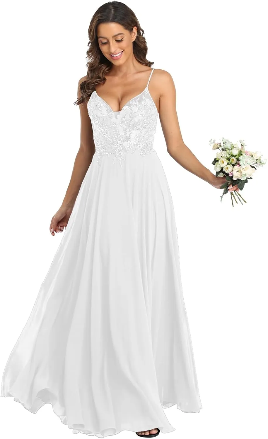 ForElise Beach Wedding Dresses for Bride 2025 Spaghetti Straps Lace Appliques Long Bridal Gown