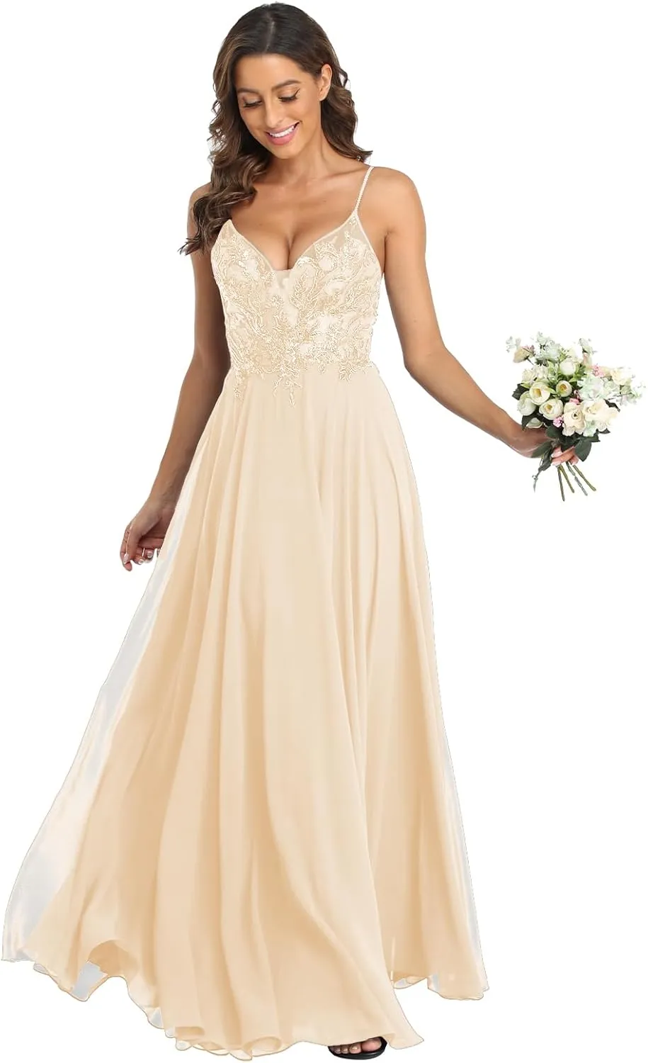ForElise Beach Wedding Dresses for Bride 2025 Spaghetti Straps Lace Appliques Long Bridal Gown