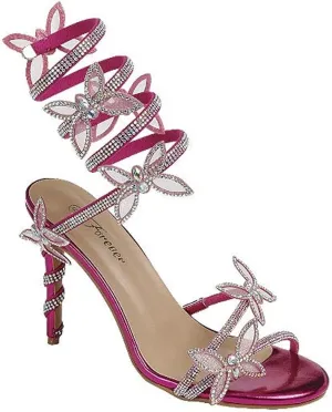 Forever Link Women Rhinestone Butterfly Wrap up Stiletto Heel Sandals