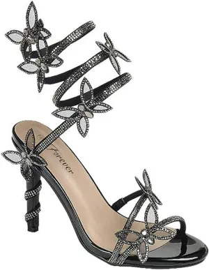 Forever Link Women Rhinestone Butterfly Wrap up Stiletto Heel Sandals
