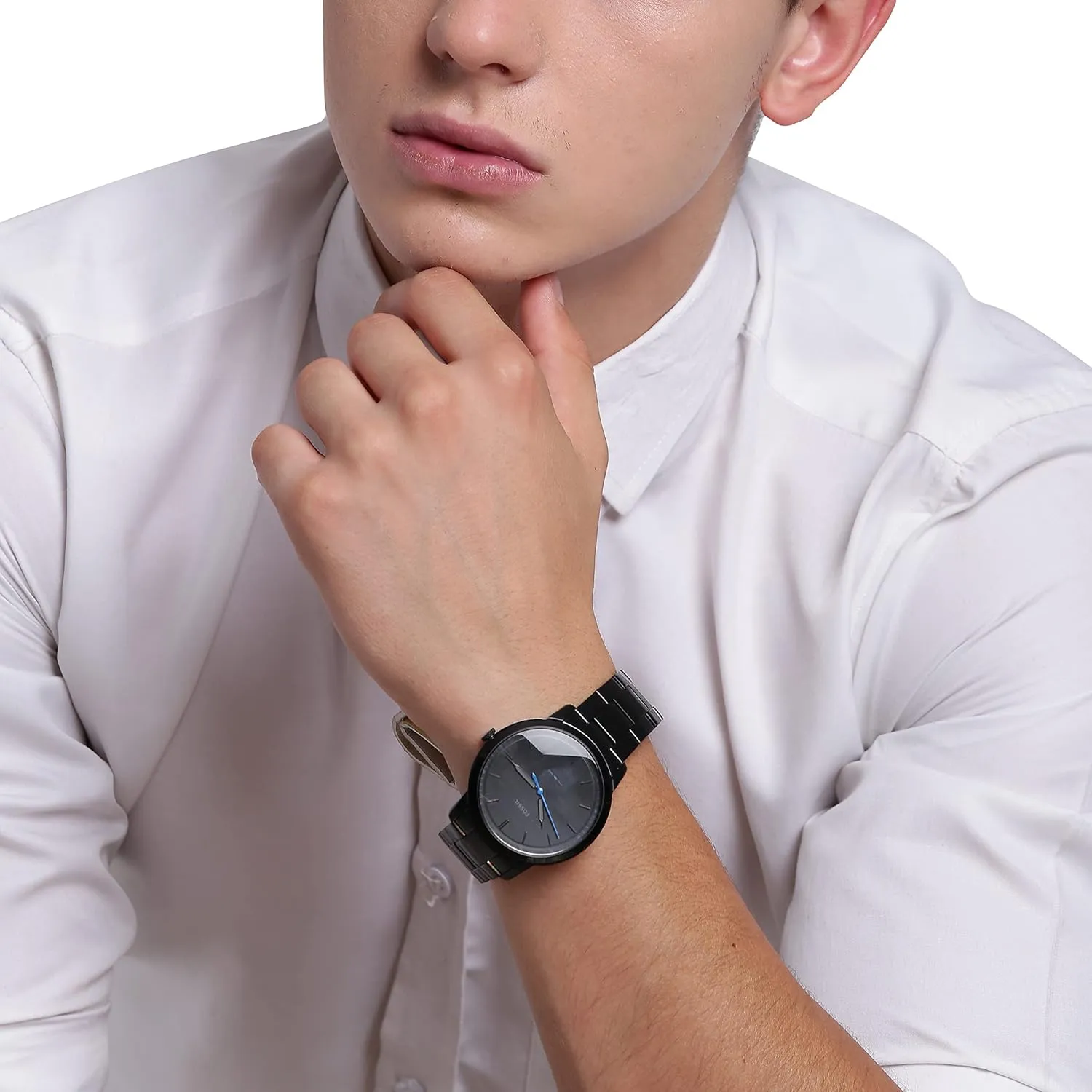 Fossil Men's Minimalist Quartz Stainless Steel and Leather Three-Hand Watch