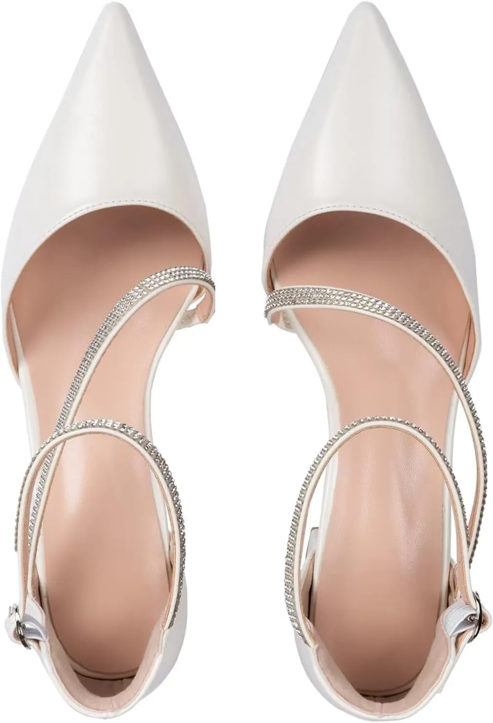 Frank Mully Women's Heel Pumps Close Toe Heels Low Block Chunky Pumps Shoes with Ankle Straps Wedding Party Dress Shoes Rhinestone