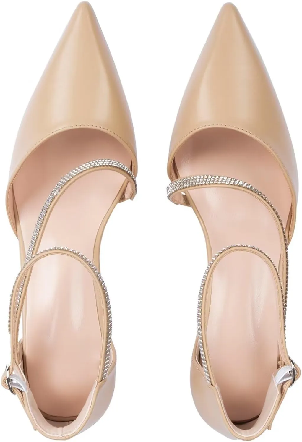 Frank Mully Women's Heel Pumps Close Toe Heels Low Block Chunky Pumps Shoes with Ankle Straps Wedding Party Dress Shoes Rhinestone