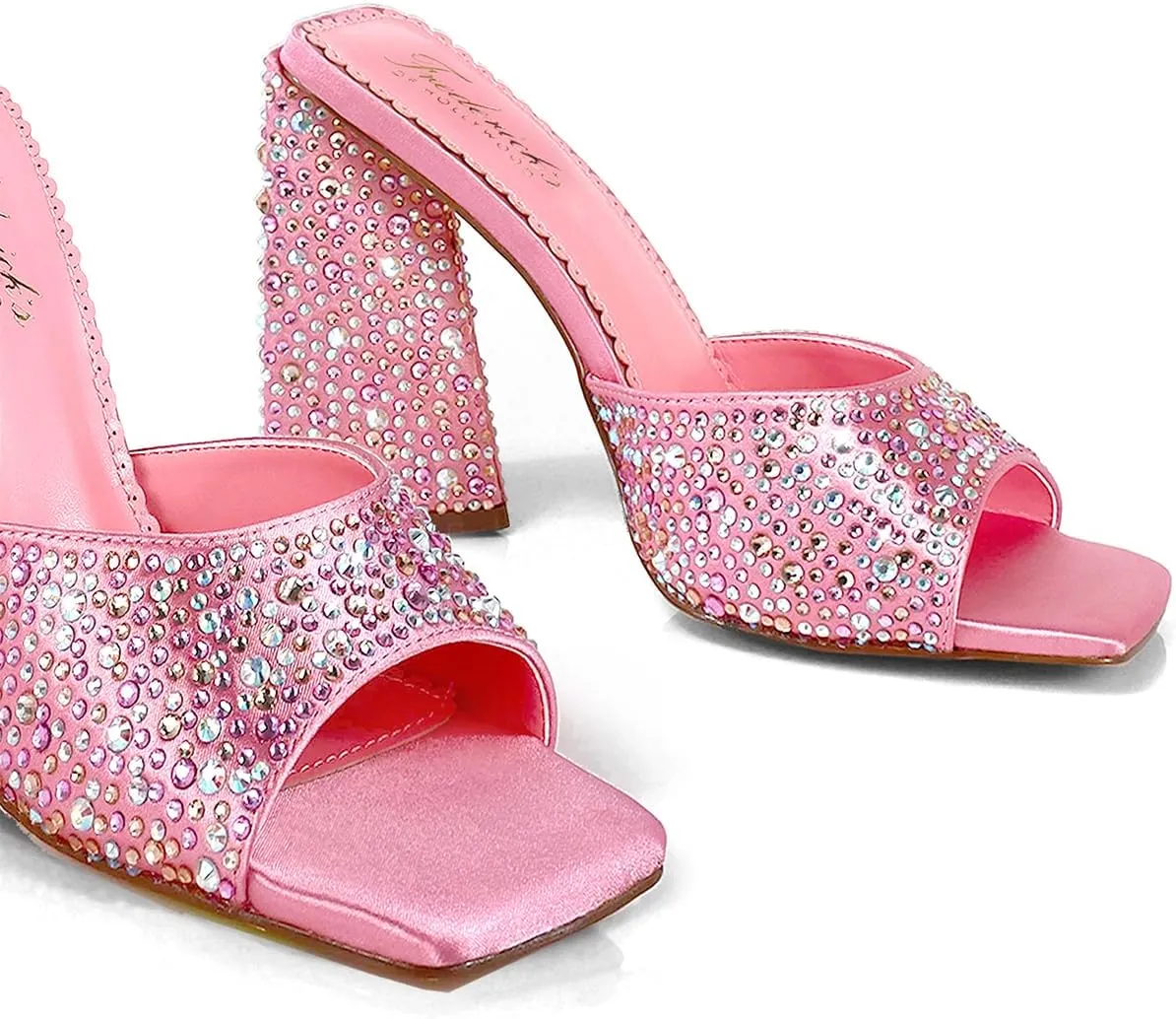 FREDERICK'S OF HOLLYWOOD Rhinestone PEEP Toe W/TRAPEZOIID Heel, FOH-Darlene