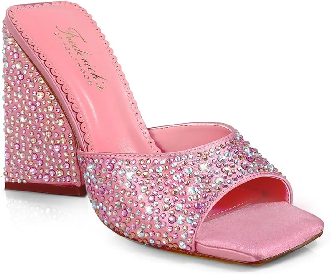 FREDERICK'S OF HOLLYWOOD Rhinestone PEEP Toe W/TRAPEZOIID Heel, FOH-Darlene