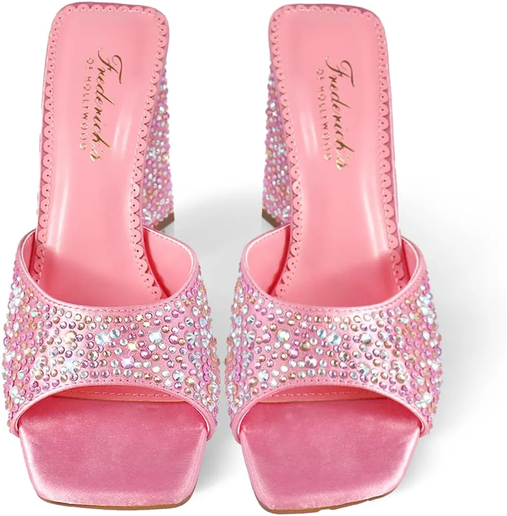 FREDERICK'S OF HOLLYWOOD Rhinestone PEEP Toe W/TRAPEZOIID Heel, FOH-Darlene