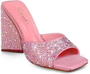 FREDERICK'S OF HOLLYWOOD Rhinestone PEEP Toe W/TRAPEZOIID Heel, FOH-Darlene