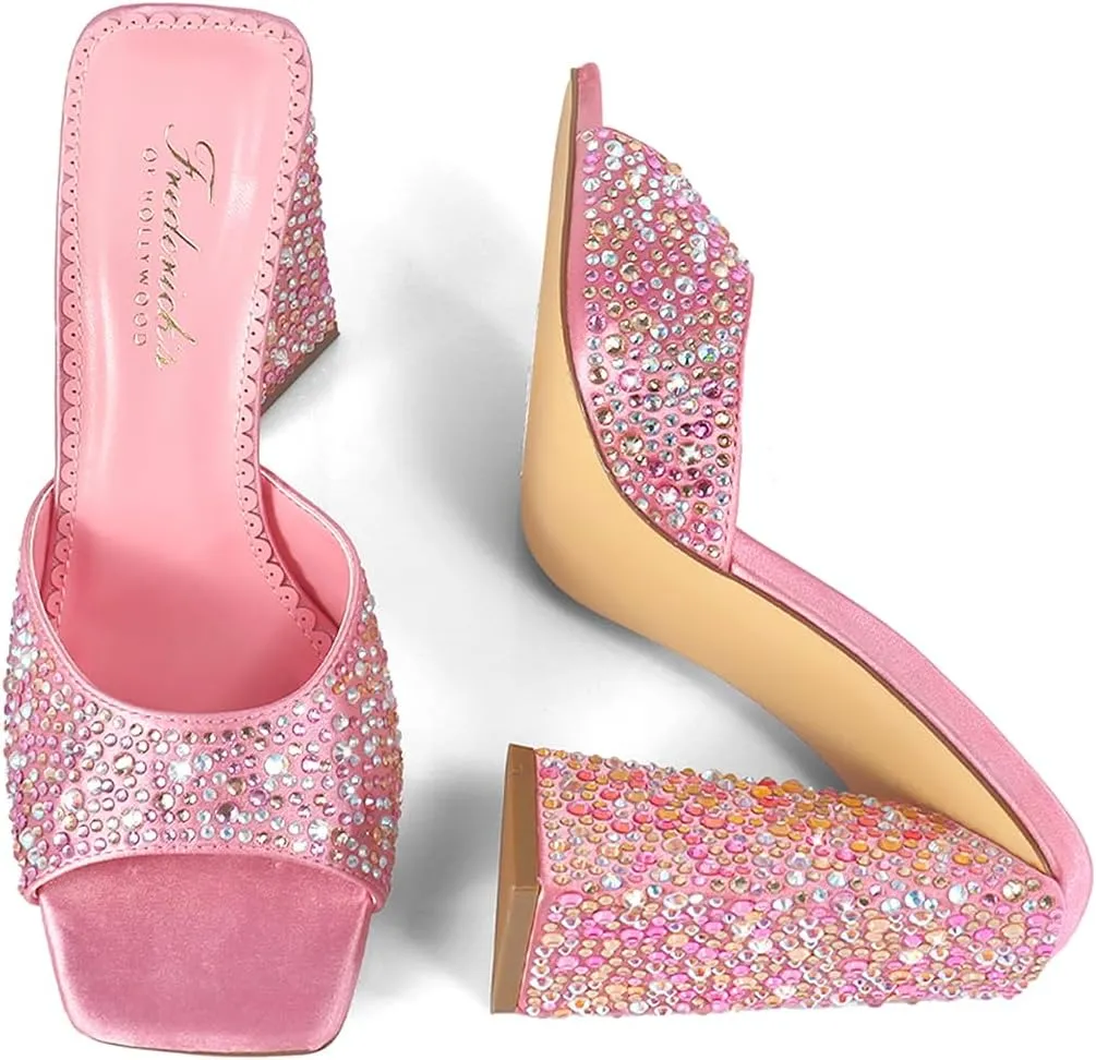 FREDERICK'S OF HOLLYWOOD Rhinestone PEEP Toe W/TRAPEZOIID Heel, FOH-Darlene