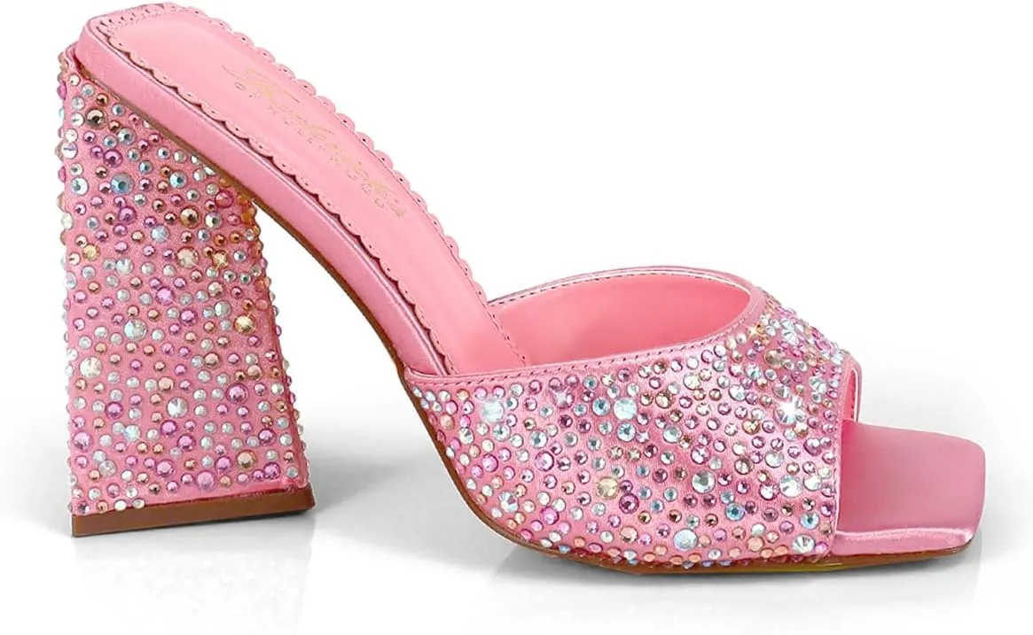 FREDERICK'S OF HOLLYWOOD Rhinestone PEEP Toe W/TRAPEZOIID Heel, FOH-Darlene