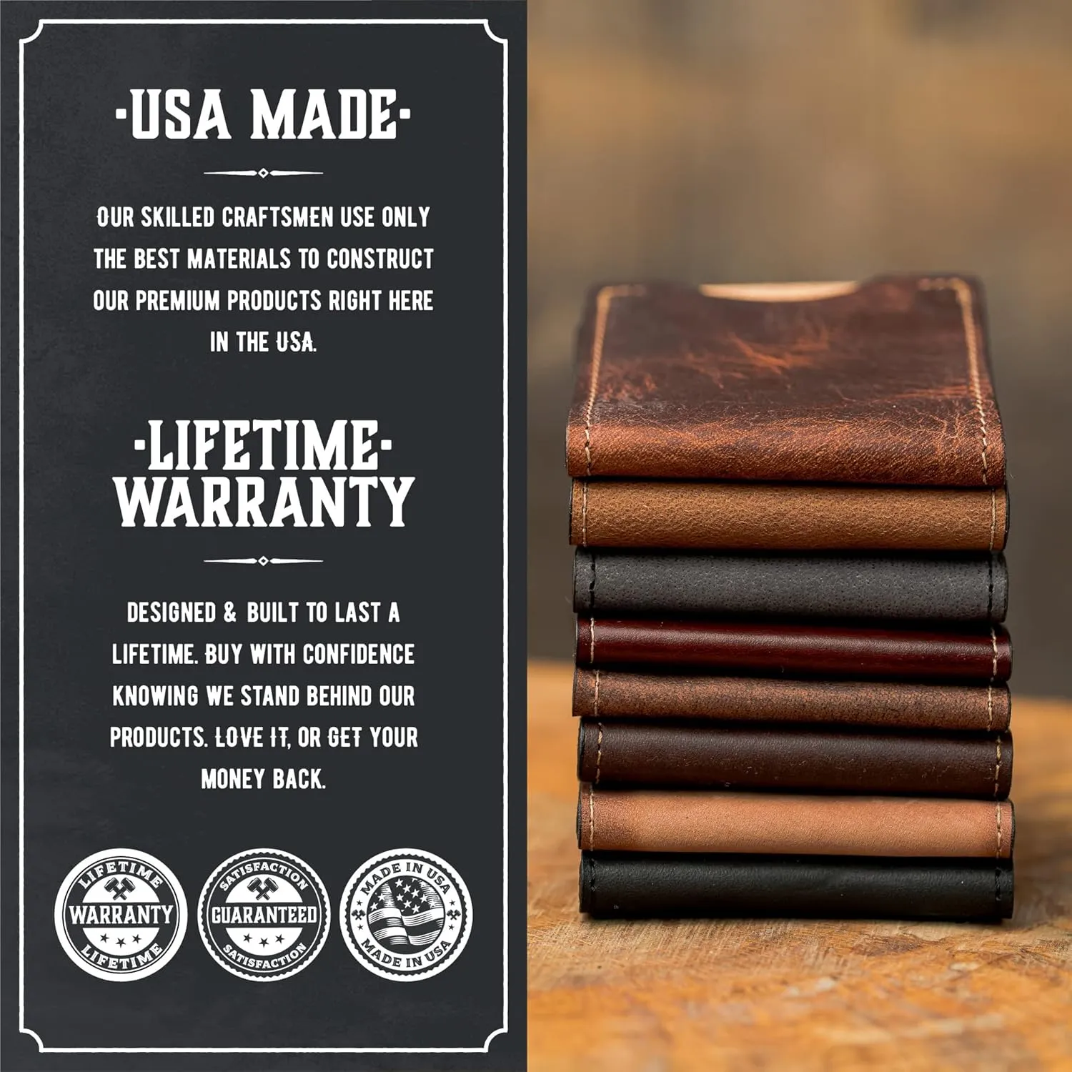 Front Pocket Slim Bifold Wallet for Men | Made in USA | Premium Full Grain Leather Men’s Wallet with Minimalist Design | Charred Oak
