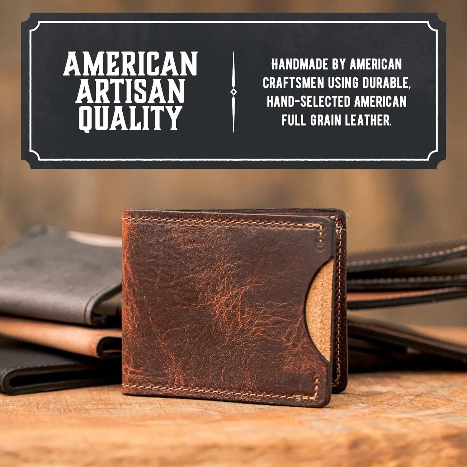 Front Pocket Slim Bifold Wallet for Men | Made in USA | Premium Full Grain Leather Men’s Wallet with Minimalist Design | Charred Oak