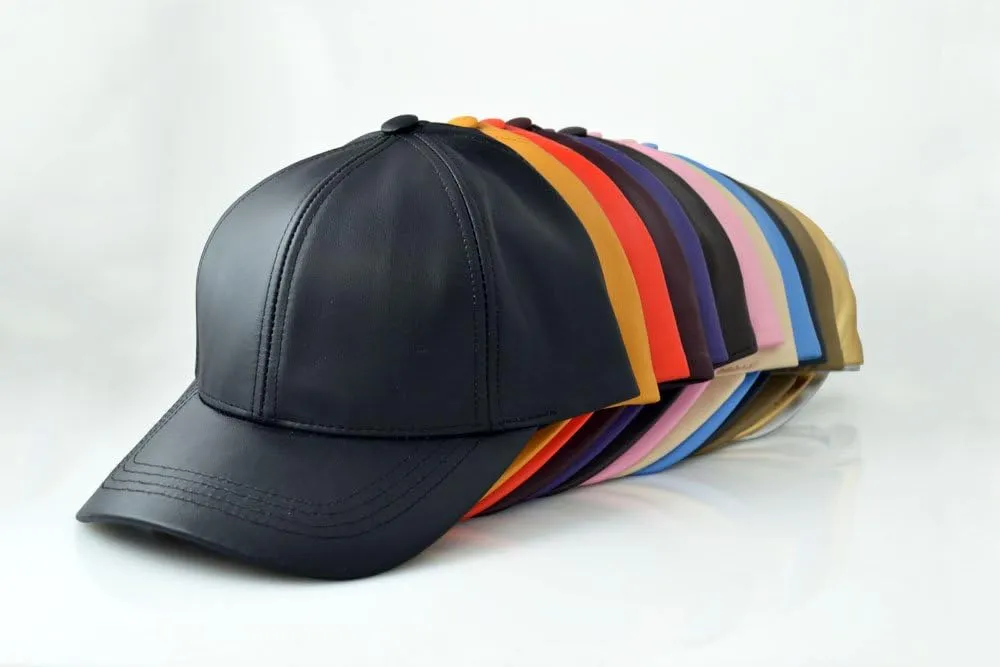 Genuine Cowhide Leather Adjustable Baseball Cap Made in USA