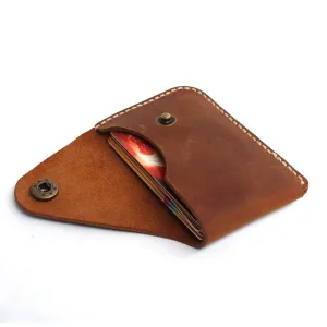 Genuine Leather Card Holder with Snap Closure - Ultra Slim Minimalist Wallet, Hand-Stitched Compact Front Pocket Card Case for Men & Women (Brown)