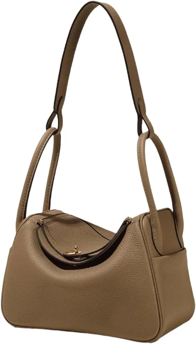Genuine Leather Crossbody Tote Bag, Lychee Grain Mini Shoulder Bag,10.2IN Square Handbag for Business Casual