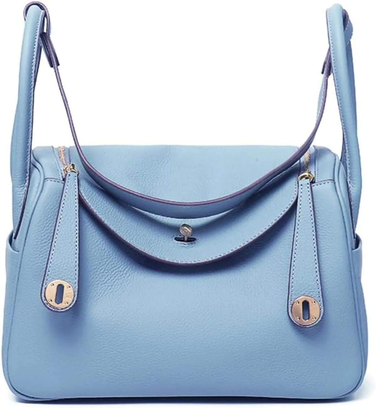 Genuine Leather Crossbody Tote Bag, Lychee Grain Mini Shoulder Bag,10.2IN Square Handbag for Business Casual