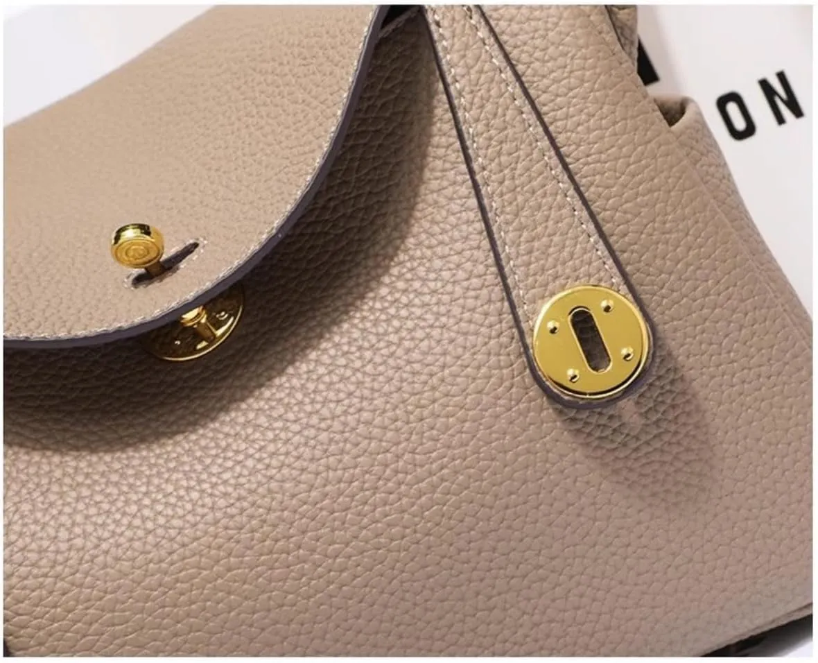 Genuine Leather Crossbody Tote Bag, Lychee Grain Mini Shoulder Bag,10.2IN Square Handbag for Business Casual