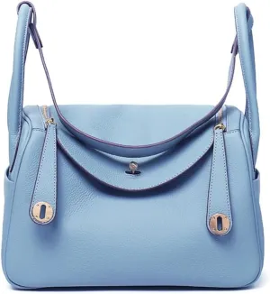 Genuine Leather Crossbody Tote Bag, Lychee Grain Mini Shoulder Bag,10.2IN Square Handbag for Business Casual