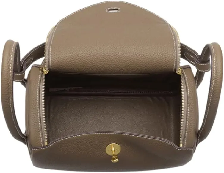 Genuine Leather Crossbody Tote Bag, Lychee Grain Mini Shoulder Bag,10.2IN Square Handbag for Business Casual