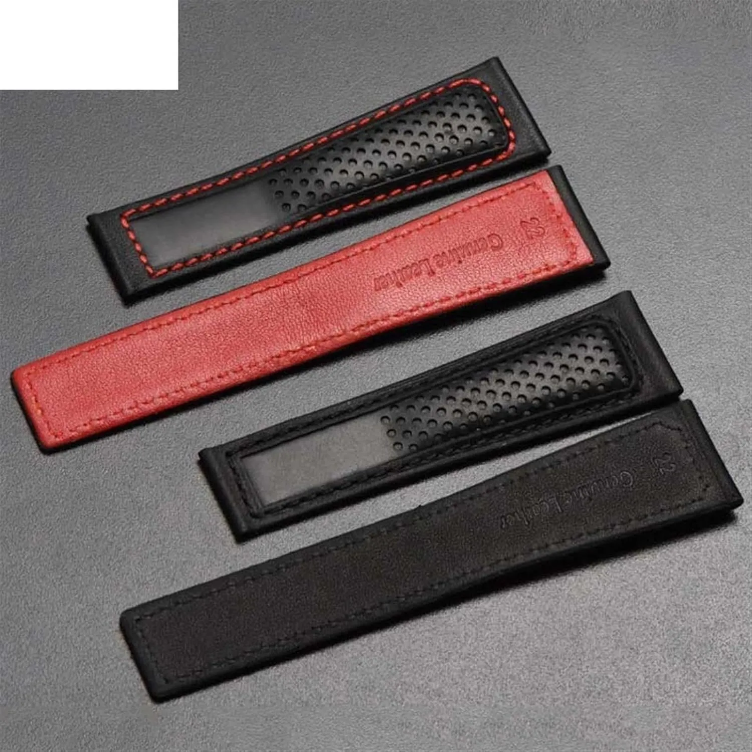 Genuine Leather Strap 22m for tag heuer F1 watchband Red stitches wristwatches band fold buckle leather watch bracelet