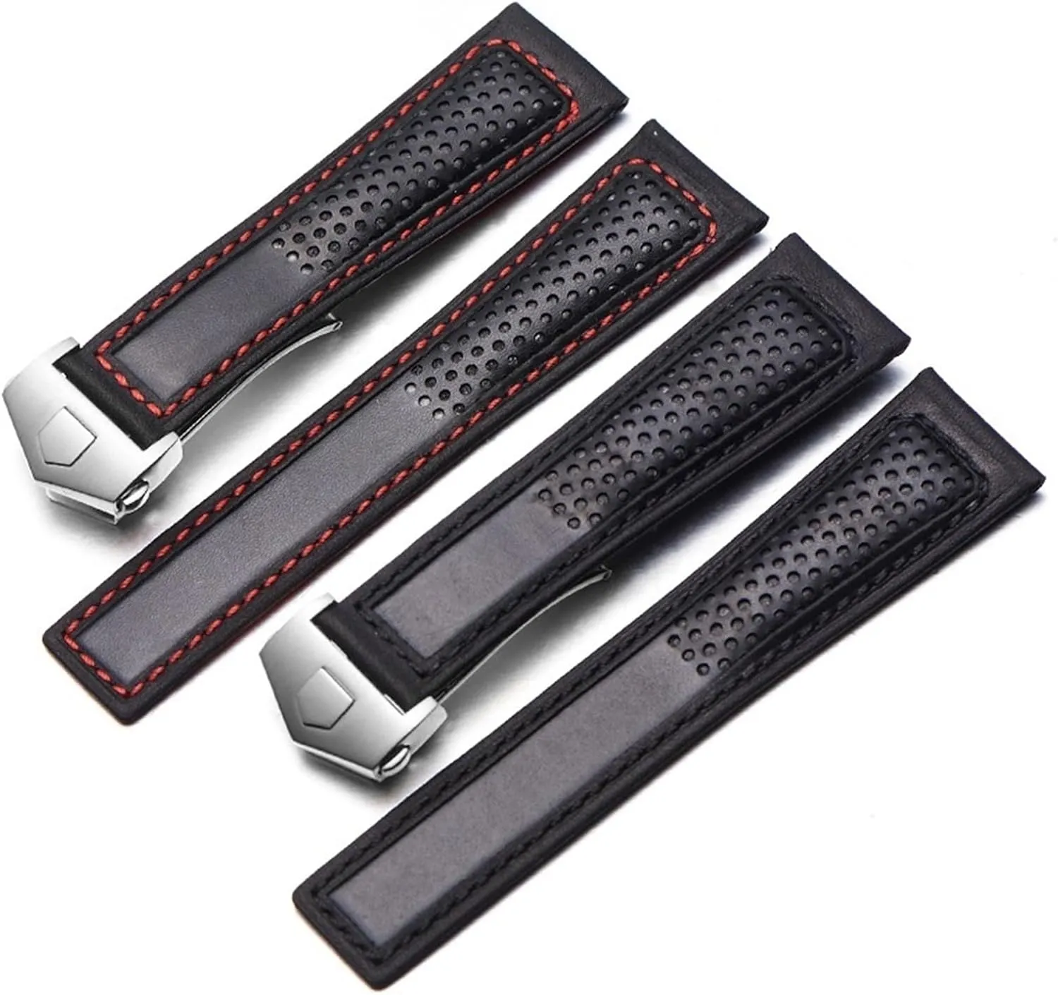 Genuine Leather Strap 22m for tag heuer F1 watchband Red stitches wristwatches band fold buckle leather watch bracelet