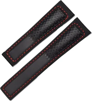 Genuine Leather Strap 22m for tag heuer F1 watchband Red stitches wristwatches band fold buckle leather watch bracelet