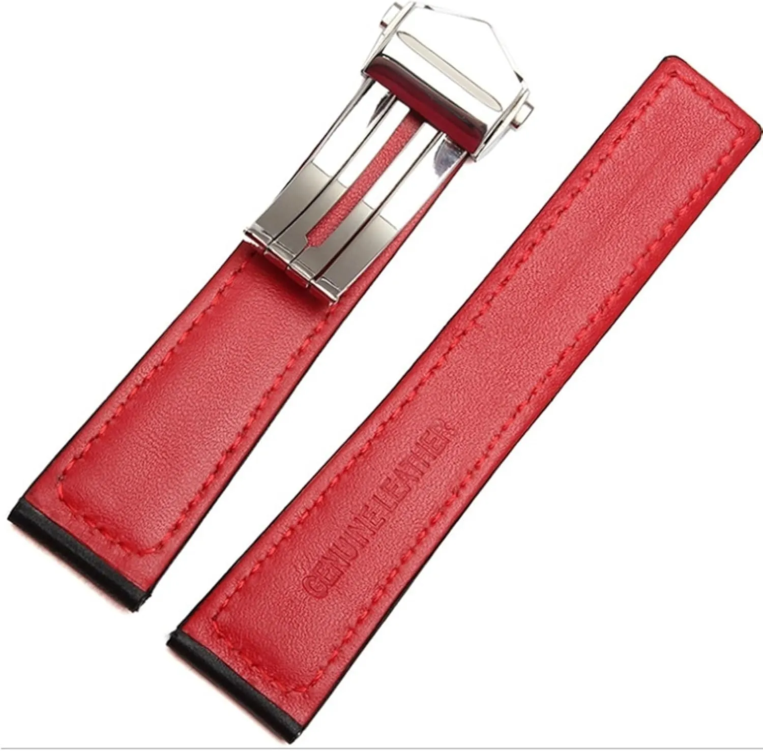 Genuine Leather Strap 22m for tag heuer F1 watchband Red stitches wristwatches band fold buckle leather watch bracelet