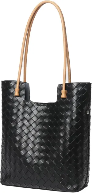 Genuine Leather Tote Bag for Women - Woven Work Bag with Structured Compartments, Office Purse & Travel-Ready Handbag