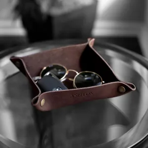 Genuine Leather Valet Tray | Desk Organizer | Catchall | Full Grain Leather Tray | Dimensions 6 x 6 x 1.75” Made in The USA