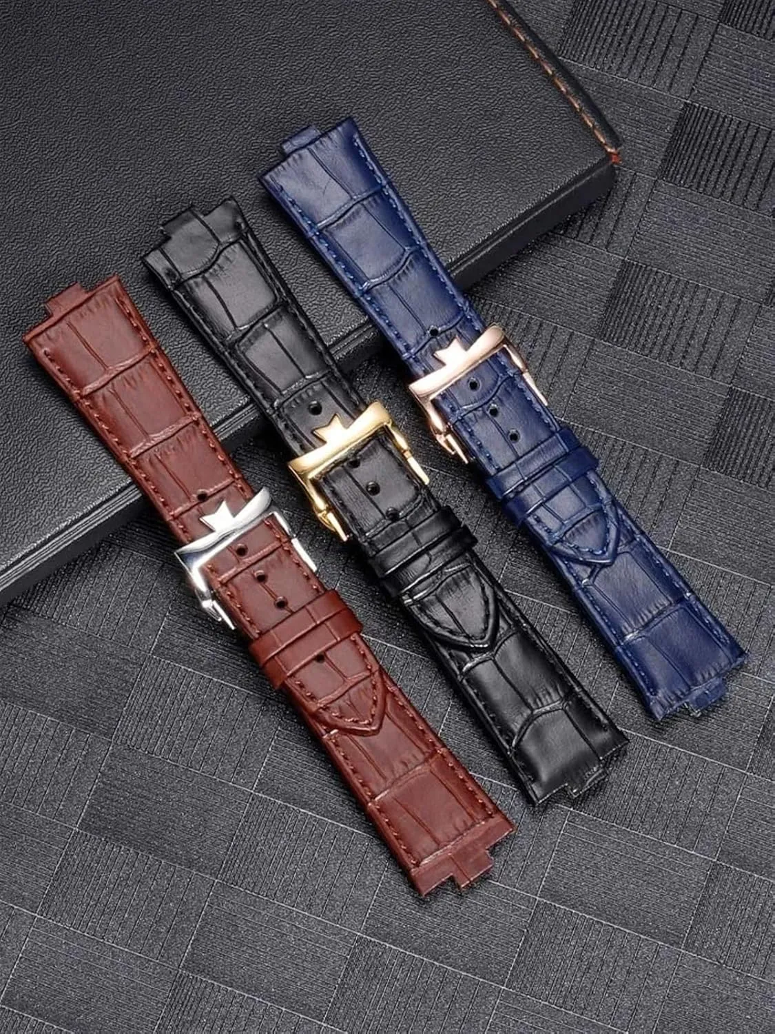 Genuine Leather Watchband For Vacheron Constantin OVERSEAS Series 4500V 5500V P47040 Stainless Steel Buckle Men Watch Strap 25-8mm
