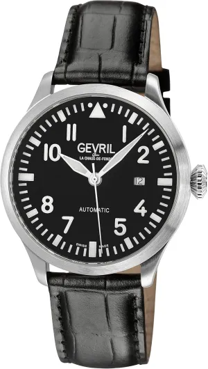 Gevril 43502-05 Men's Vaughan Swiss Automatic Watch, Genuine Italian Black Leather Strap