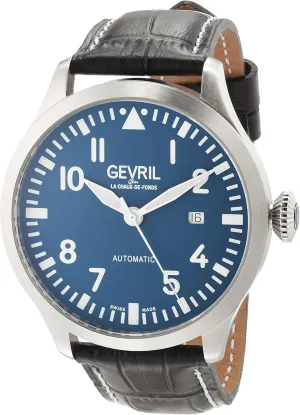 Gevril 43503-01 Men's Vaughan Swiss Automatic Watch, Genuine Italian Black/White Stitching Leather Strap