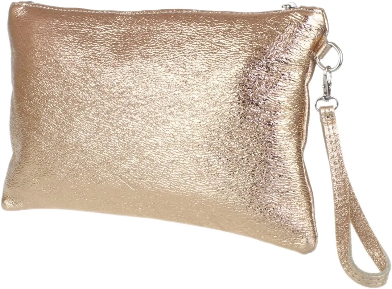 Girly HandBags Womens Italian Snake Skin Metallic Leather Clutch Bag