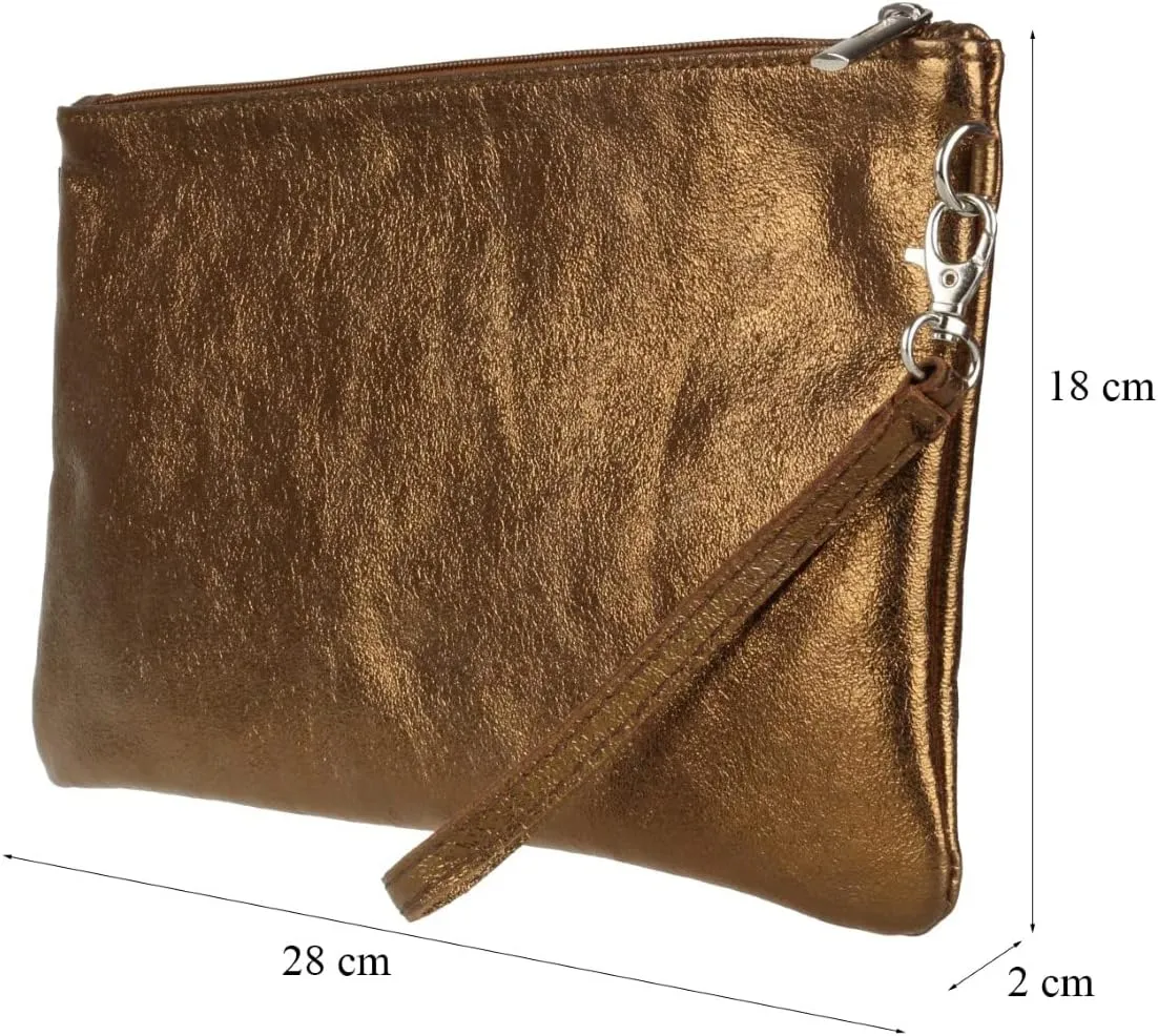 Girly HandBags Womens Italian Snake Skin Metallic Leather Clutch Bag