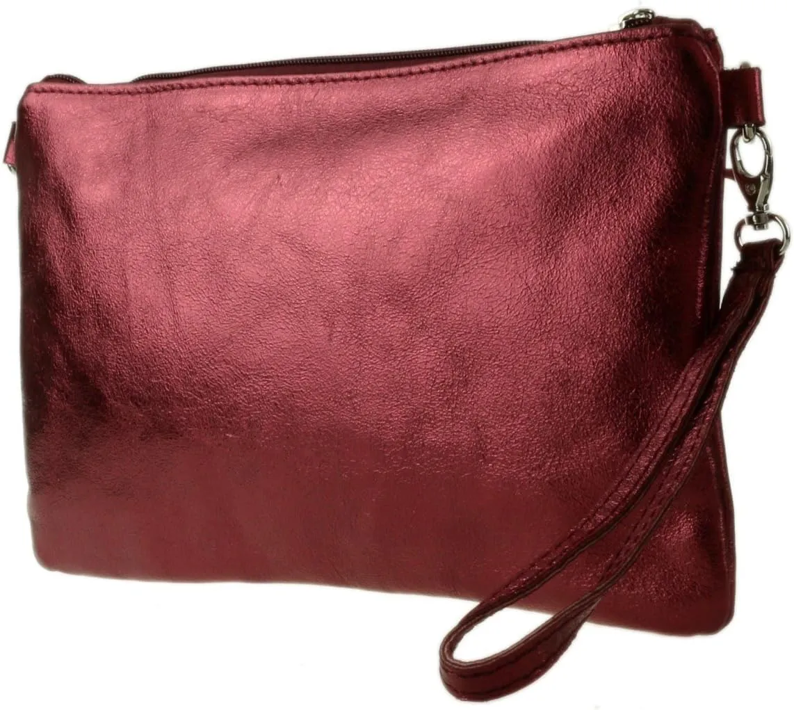 Girly HandBags Womens Italian Snake Skin Metallic Leather Clutch Bag