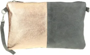Girly HandBags Womens Two Tone Metallic Clutch Bag Dark Grey Champagne