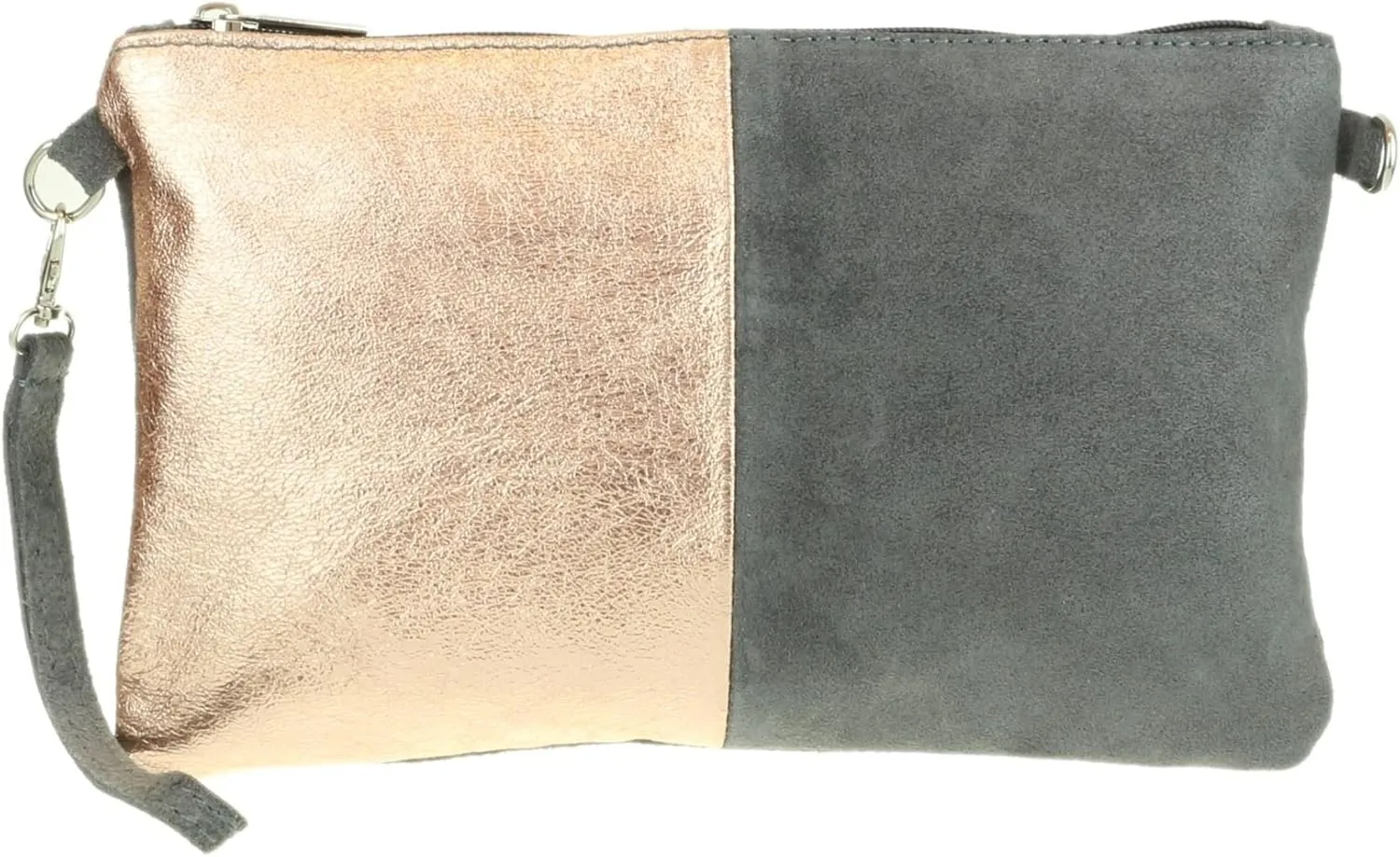 Girly HandBags Womens Two Tone Metallic Clutch Bag Dark Grey Champagne
