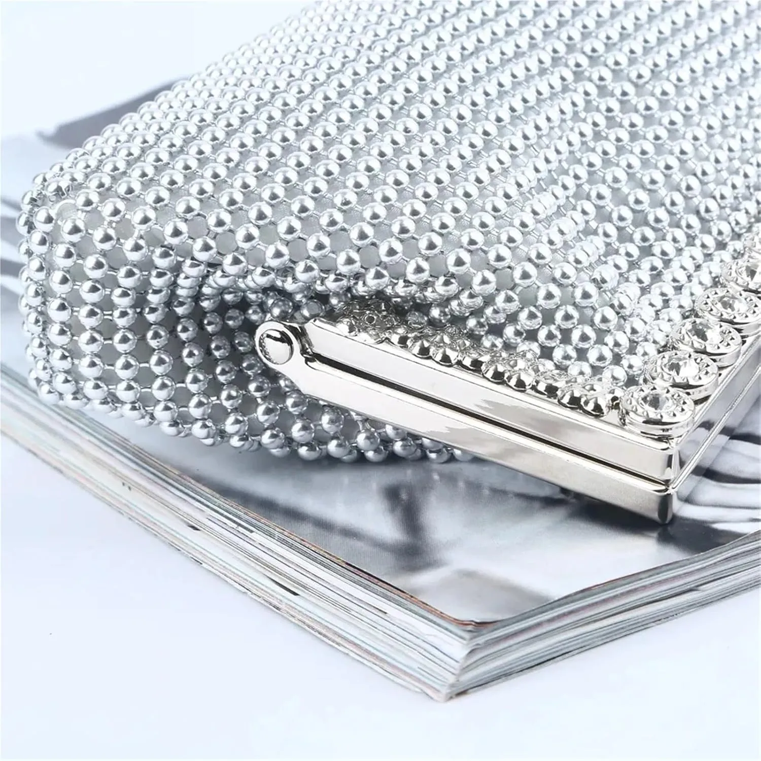 Glitter Bead Elegant Woman Party Vintage Bridal Purse Silver Handbags Night Bag For Wedding Party Prom